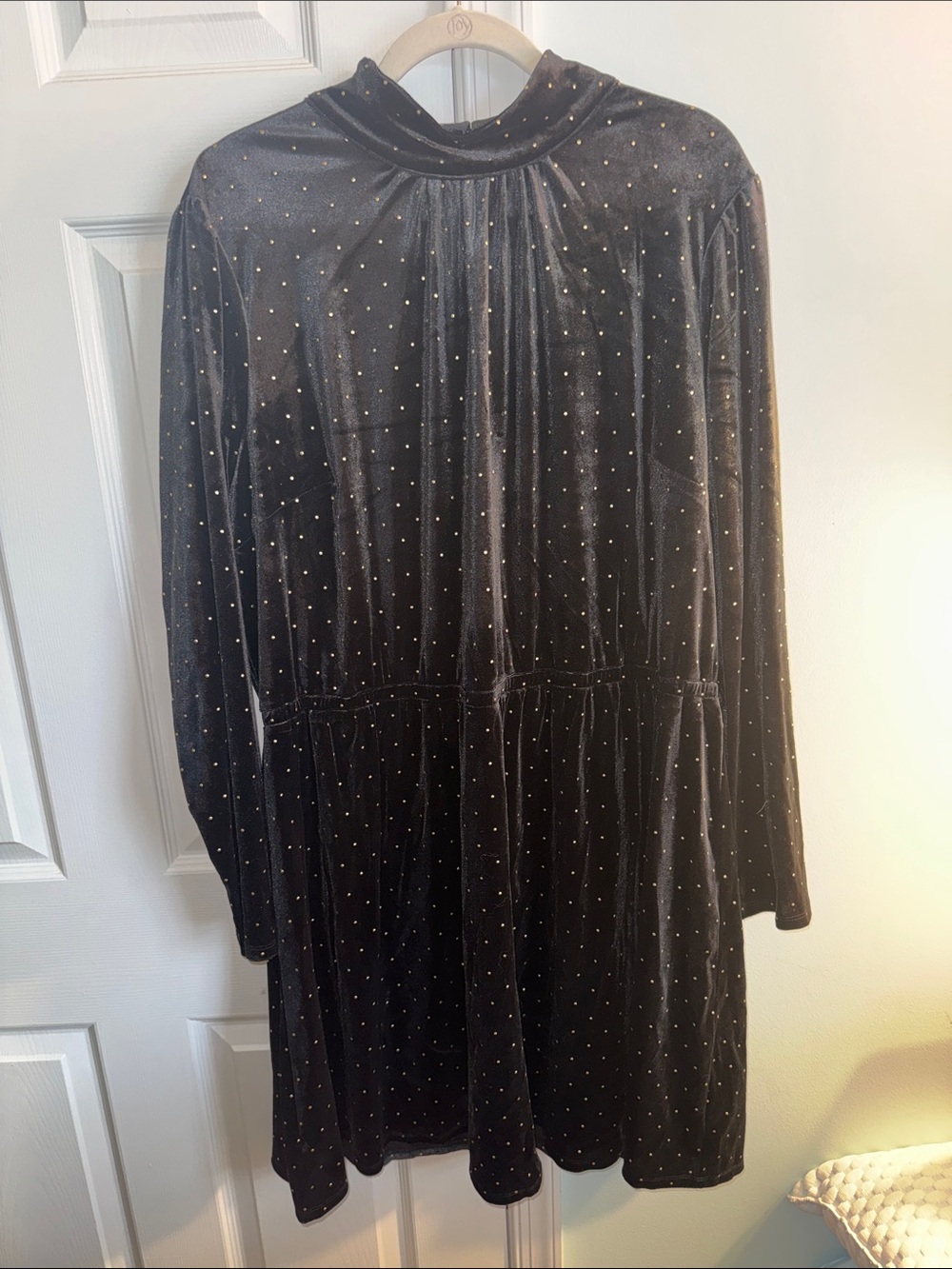Lane Bryant Black Velvet Midi Dress with Metallic Dot Accents